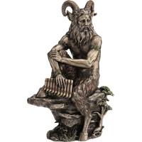 Παν / Πάνας καθισμένος σε βράχο παίζει σύριγξ (Διακοσμητικό Μπρούτζινο Αγαλμα 30.5εκ)