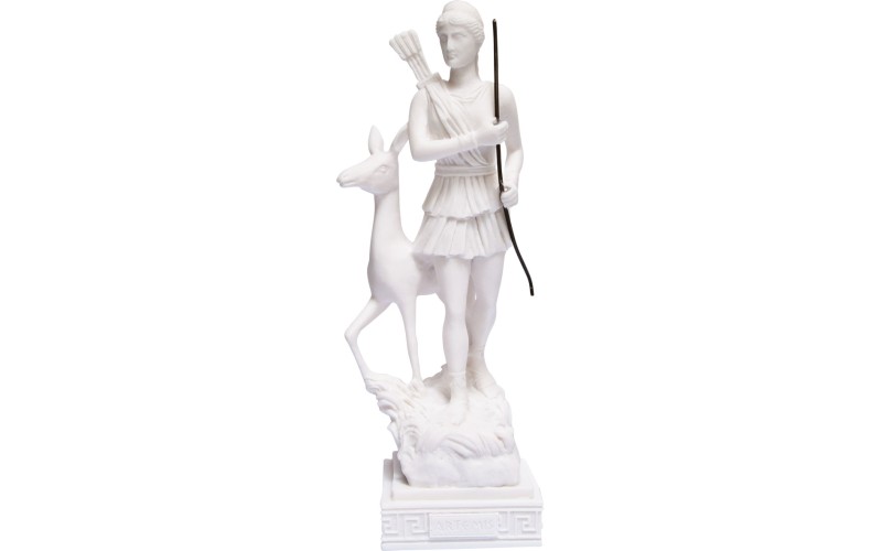 Θεά Αρτεμις κηνυγός με ελάφι και τόξο (Διακοσμητικό αλαβάστρινο άγαλμα 26cm)