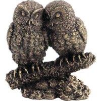 Κουκουβάγιες ζευγάρι σε κλαδί (Διακοσμητικό μπρούτζινο άγαλμα 13cm)