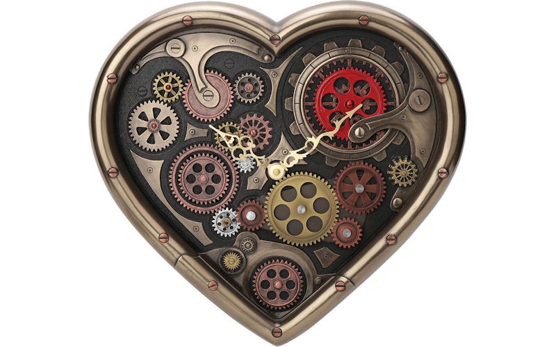 Ρολόι τοίχου με γρανάζια σε σχήμα καρδιάς (Ηλεκτρόλυσης Μπρούτζου 40x36.5εκ.)