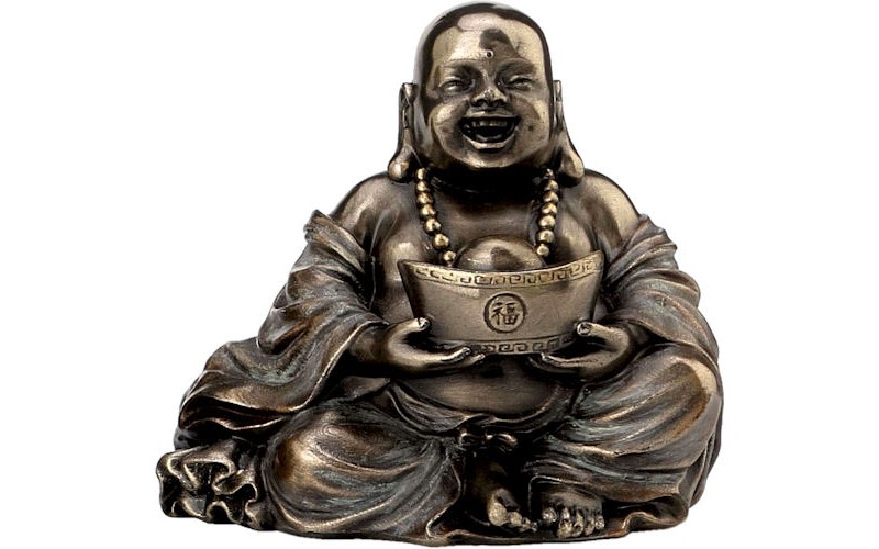 Γελαστός Βούδας κρατάει χρυσό (Μπρούτζινο άγαλμα 6εκ.)
