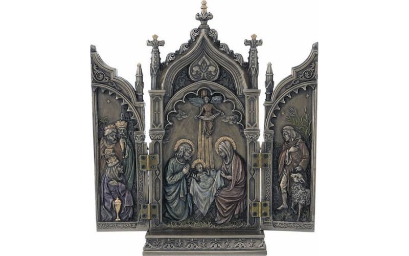 Απεικόνηση της γέννησης σε καθεδρικό ναό, τρίπτυχο (Αγαλμα Ηλεκτρόλυσης Μπρούτζου 22.5x11εκ)