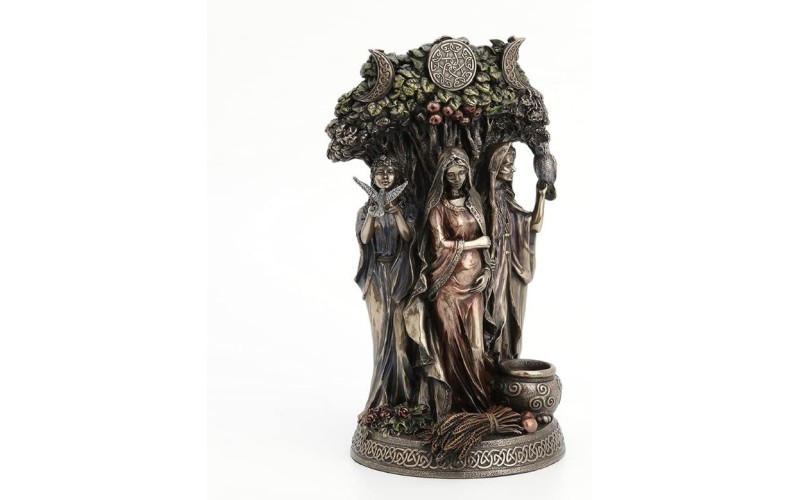 Κέλτικη Τριπλή Θεότητα ως Παρθένα, Μητέρα, Γριά κάτω από το δέντρο της ζωής (Αγαλμα Ηλεκτρόλυσης Μπρούτζου 27εκ)